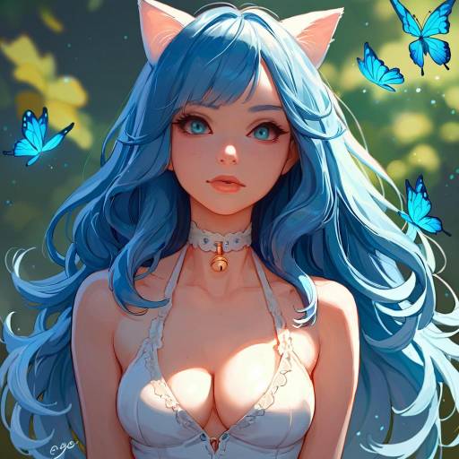 Enchanting Girl with Cat Ears and Butterflies