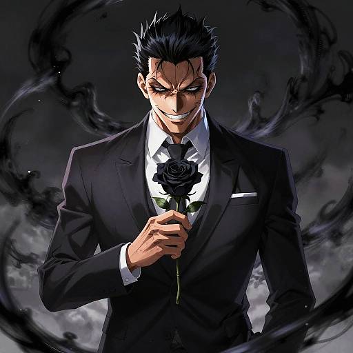 Sinister Anime Man with Black Rose