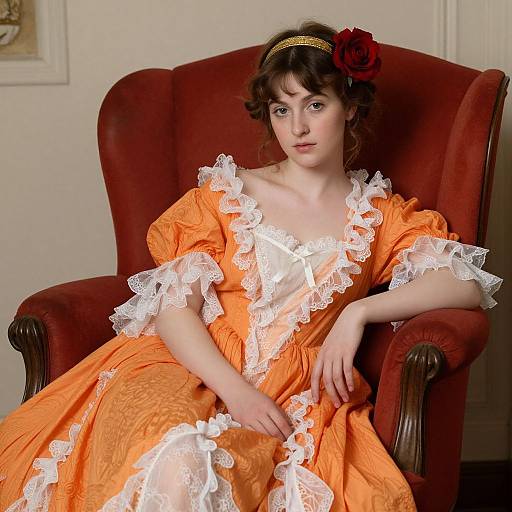 Elegant Woman in Vibrant Orange Gown