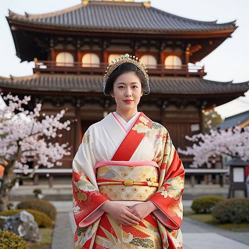 Elegant Woman in Traditional Japanese Kimono
