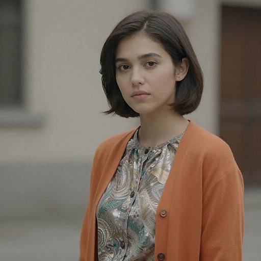 Portrait of Young Woman in Orange Cardigan