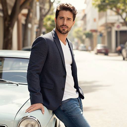 Handsome Brazilian Man with Vintage Car