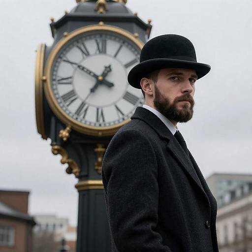 Contemplative Bearded Man in Bowler Hat