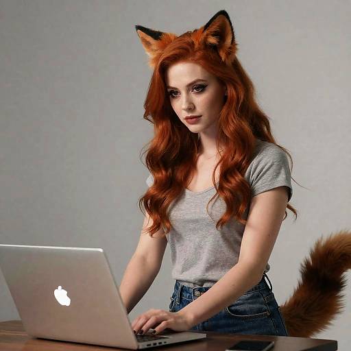 Red-Haired Foxy Lady with Cat Ears