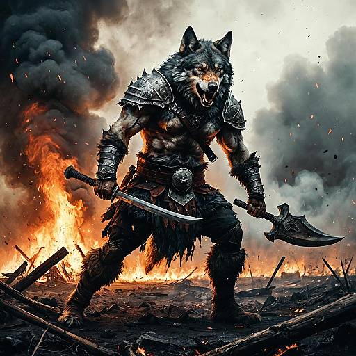 Epic Wolf Berserker on Burning Battlefield