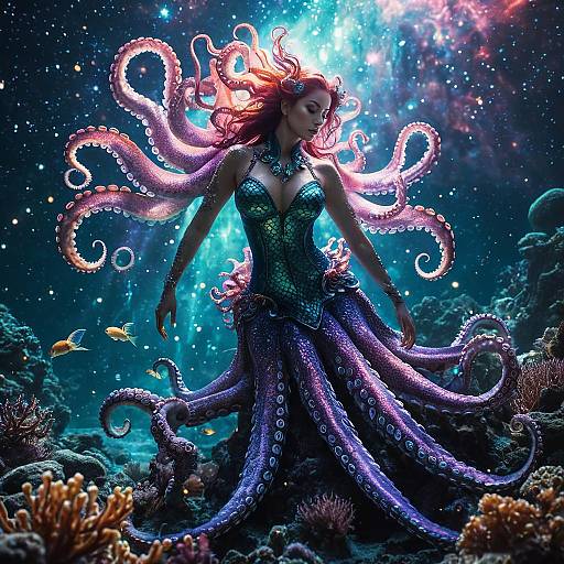 Radiant Mermaid-Octopus Hybrid in Underwater Fantasy