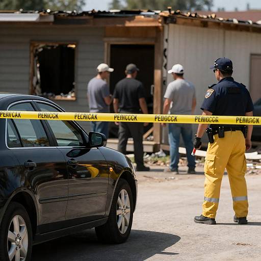 Police Investigation at Burned Building Crime Scene