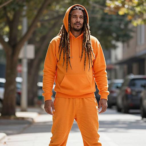 Confident Man in Vibrant Orange Hoodie