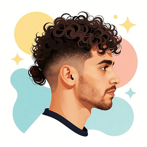 Curly Man Bun with Undercut Illustration