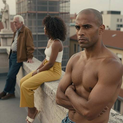 Serious Muscular Man on Urban Rooftop