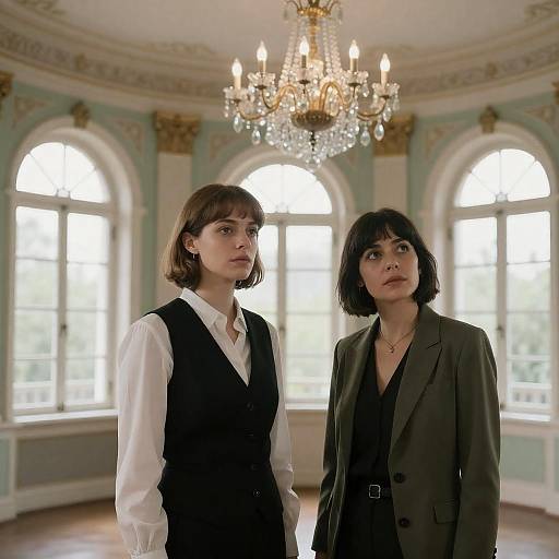 Two Women in Vintage Green Room