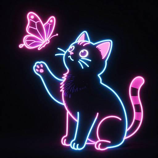 Neon Cat and Butterfly Glow