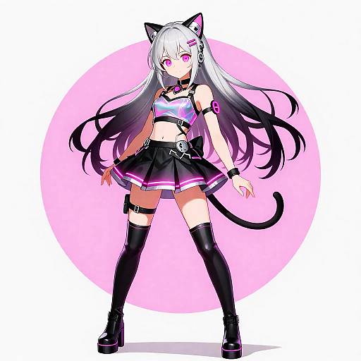 Neon Cat-Eared Pop Idol Portrait