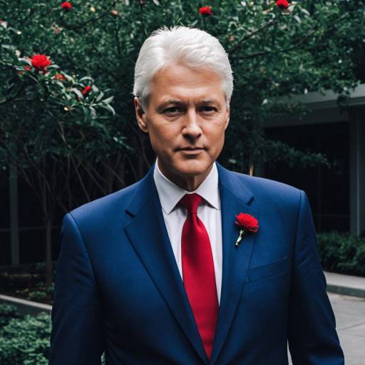 Mature Man in Blue Suit and Red Tie