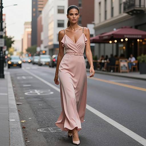 Confident Woman in Blush Pink Maxi Dress