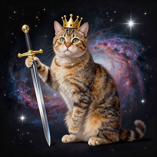 Regal Cat with Sword and Nebula