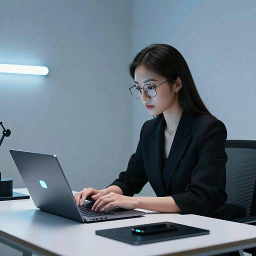 Cyberpunk Asian Girl with Futuristic Laptop