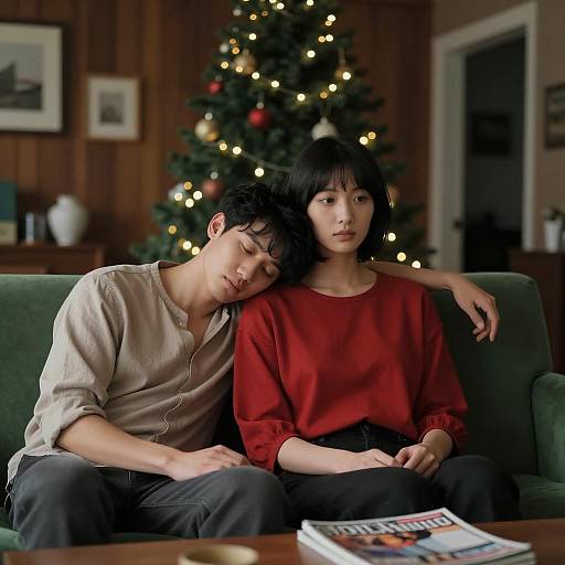 Cozy Couple on a Green Couch