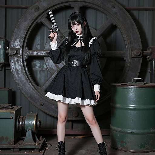 Gothic Woman in Industrial Setting
