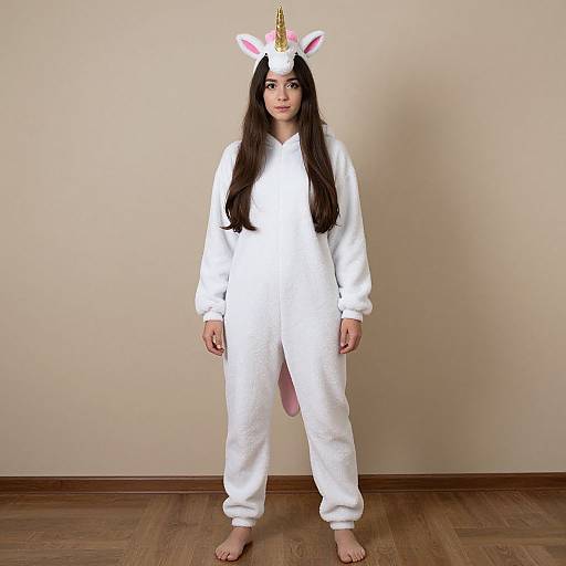 Adult Woman in Unicorn Kigurumi Costume
