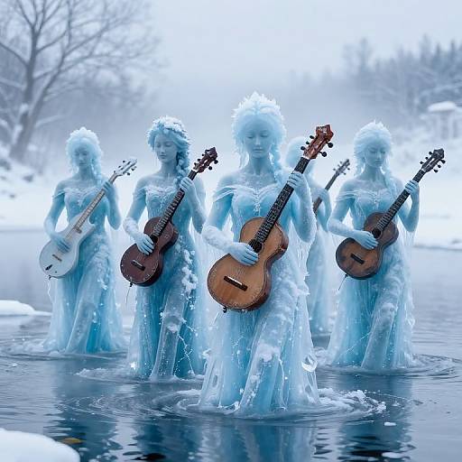 Ethereal Icy Figures with Stringed Instruments