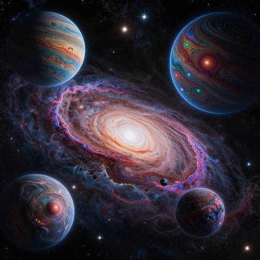 Cosmic AI Art with Fractal Planets