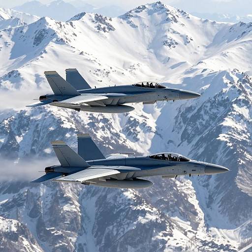 FA-18 Jets Flying Over Snowy Mountains
