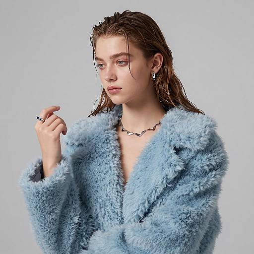 Young Woman in Light Blue Fluffy Coat