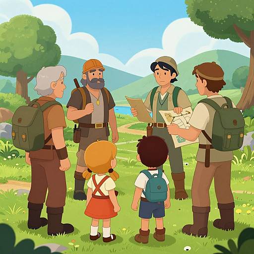 Cartoon RPG Adventurers Receiving Instructions