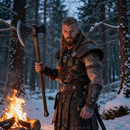 Viking Warrior in Snowy Forest