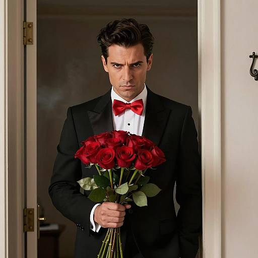 Elegant Man in Tuxedo with Roses