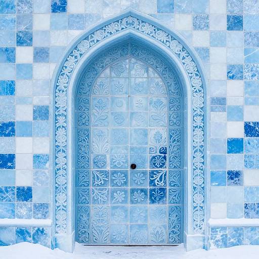 Ethereal Blue Arched Doorway with Floral Tiles