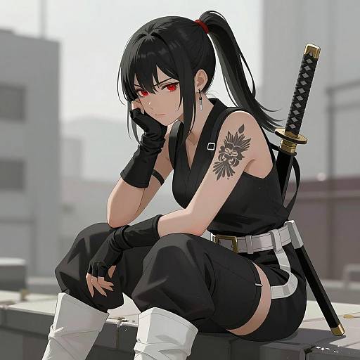 Melancholic Young Female Ninja Illustration