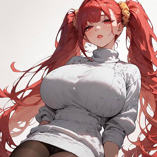 Solo Red-Haired Girl in Sweater Dress