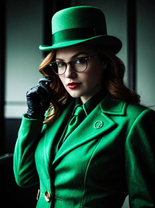 Woman in Green Riddler Costume with Glasses
