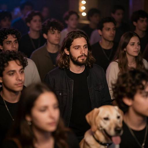 Crowded Nightclub with Central Bearded Man