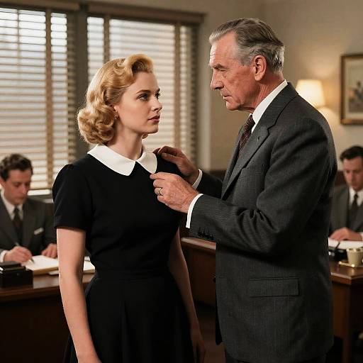 1940s Office Scene with Intense Expressions