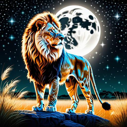 Majestic Lion in a Starry Savannah Majestic Lion in a Starry Savannah