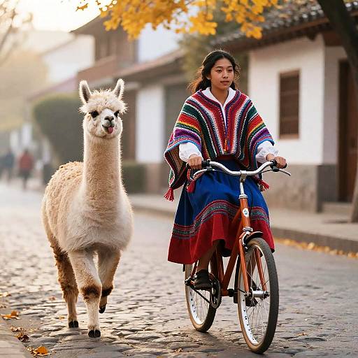 Andean Morning Ride with Playful Llama