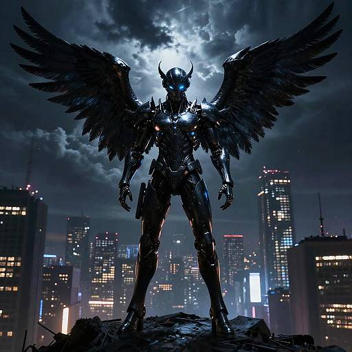 Futuristic Dark Angel Over Dystopia