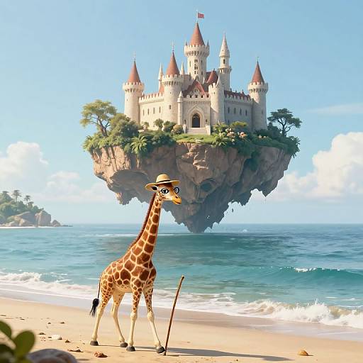 Whimsical Giraffe with Floating Castle