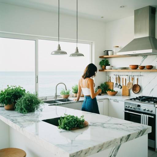 Woman in Modern Seaside Kitchen