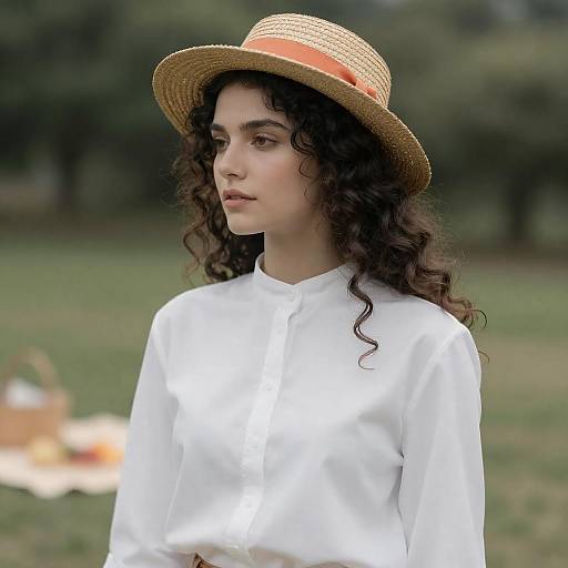 Straw-Hatted Woman at a Picnic