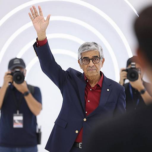 Focused Man in Blue Blazer Photography Scene