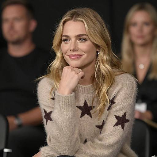Blonde Woman in Beige Star Sweater