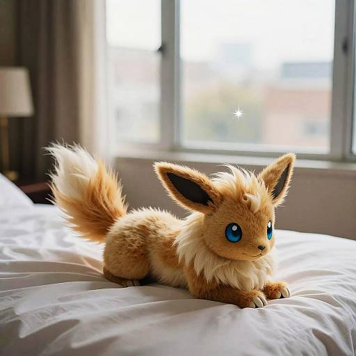 Chibi Feral Flareon Plush on Bed