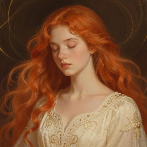 Serene Young Woman with Flowing Red Hair