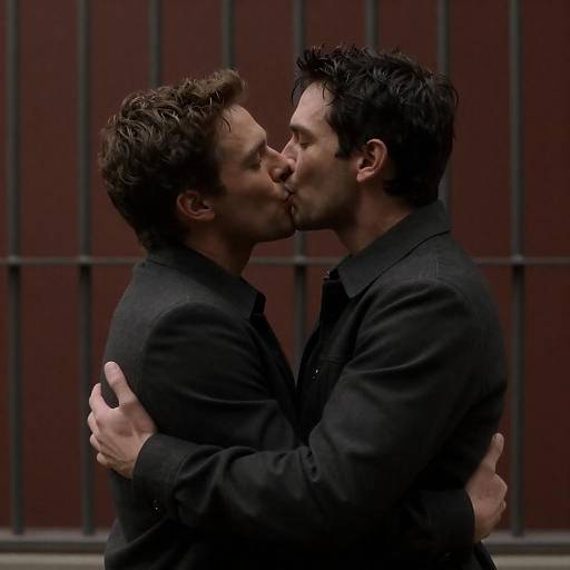 Two Men Embracing and Kissing