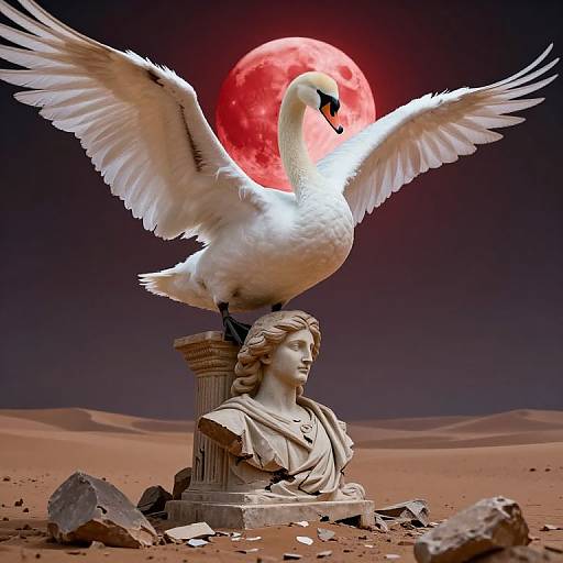 Surreal Swan on Deserted Ruins