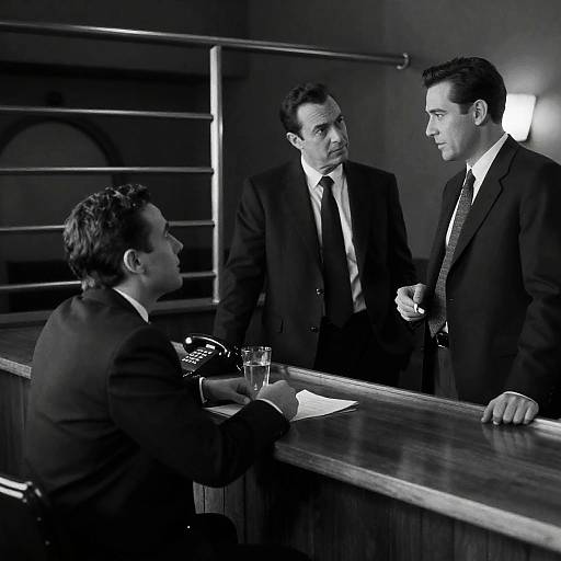 Black and White Business Discussion in Theater Lobby